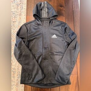 adidas Men's sz M Black Performance Hooded Jacket with White Logo